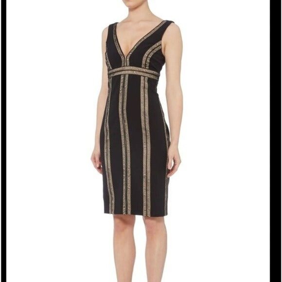 JAX BLACK LABEL Sleeveless Cocktail Dress Deep V BlackTan Size 4 NEW $189 Sexy - Picture 1 of 11